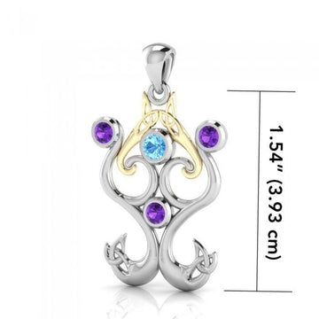 An endless life’s motif ~ Sterling Silver Celtic Triquetra Pendant with 14k Gold Accent and Gemstone MPD1274 - Jewelry